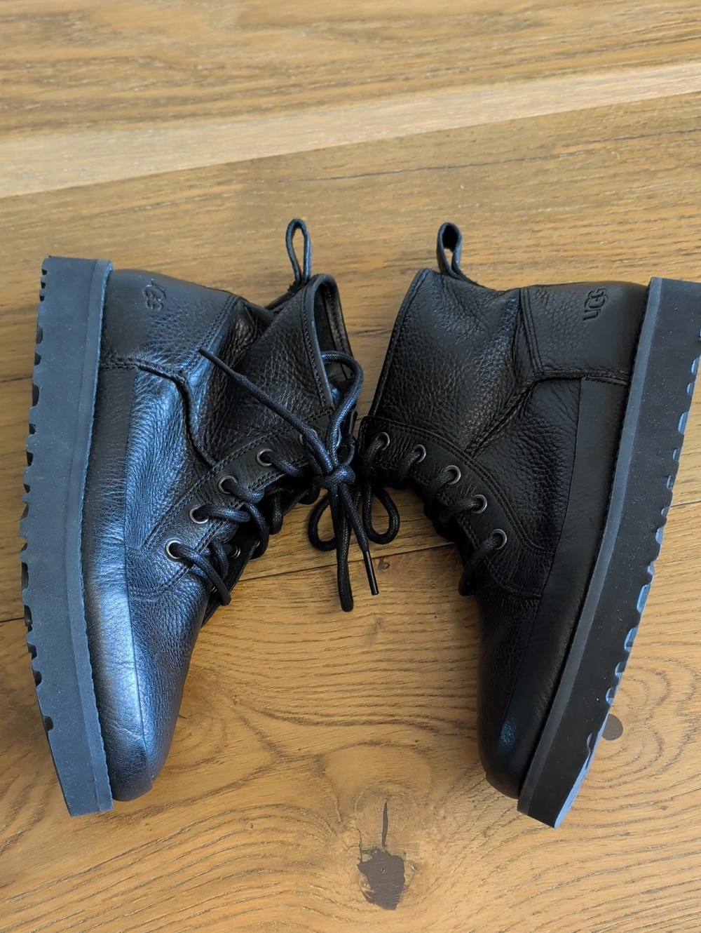 UGG Black Leather Lace-Up Ankle Boots